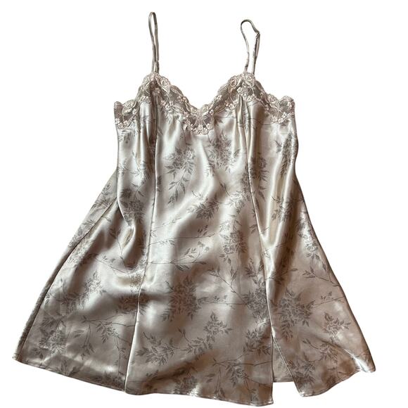 Vintage Y2K Victorias Secret Satin Floral Mini Slip Dress Lace Trim Small - Picture 10 of 16